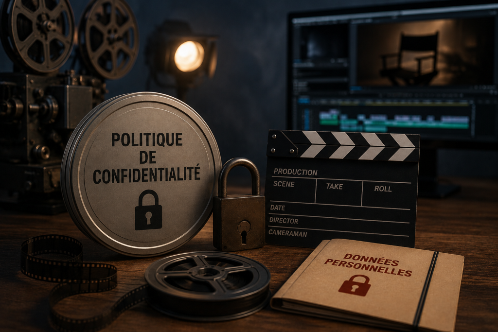 Texte Politique de confidentialité avec matériels de cinéma